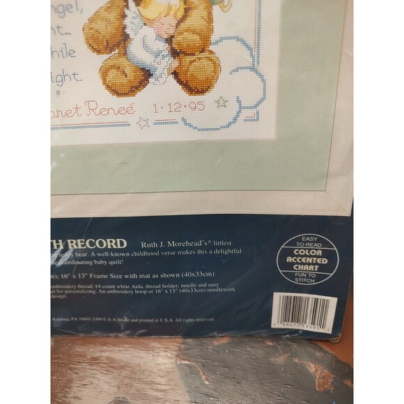 Dimensions Sunset Counted Cross Stitch Kit Cuddly Bear Birth Record  13591 Vtg - Picture 8 of 10